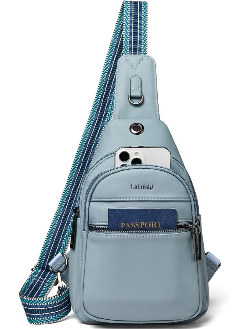 Women's Blue Leather Sling Bag Crossbody Shoulder Tote Fanny Pack Travel Bag